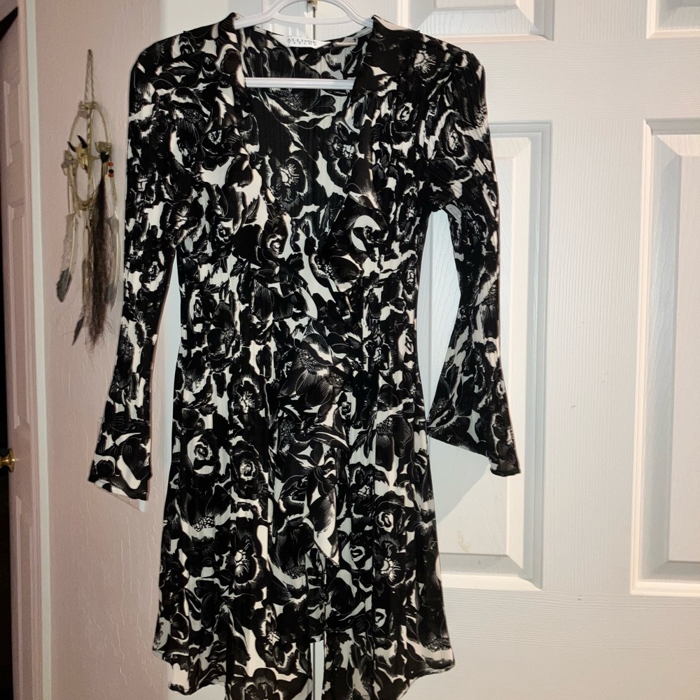 Allison Taylor Black and White Asymmetrical Wrap Dress